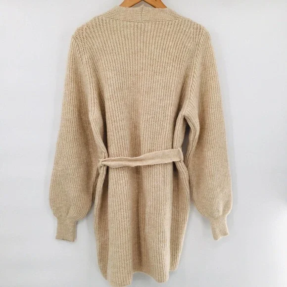 Topshop Cardigan Sweater Beige Belted Long Sleeve Cable Knit Long NEW - Picture 8 of 10